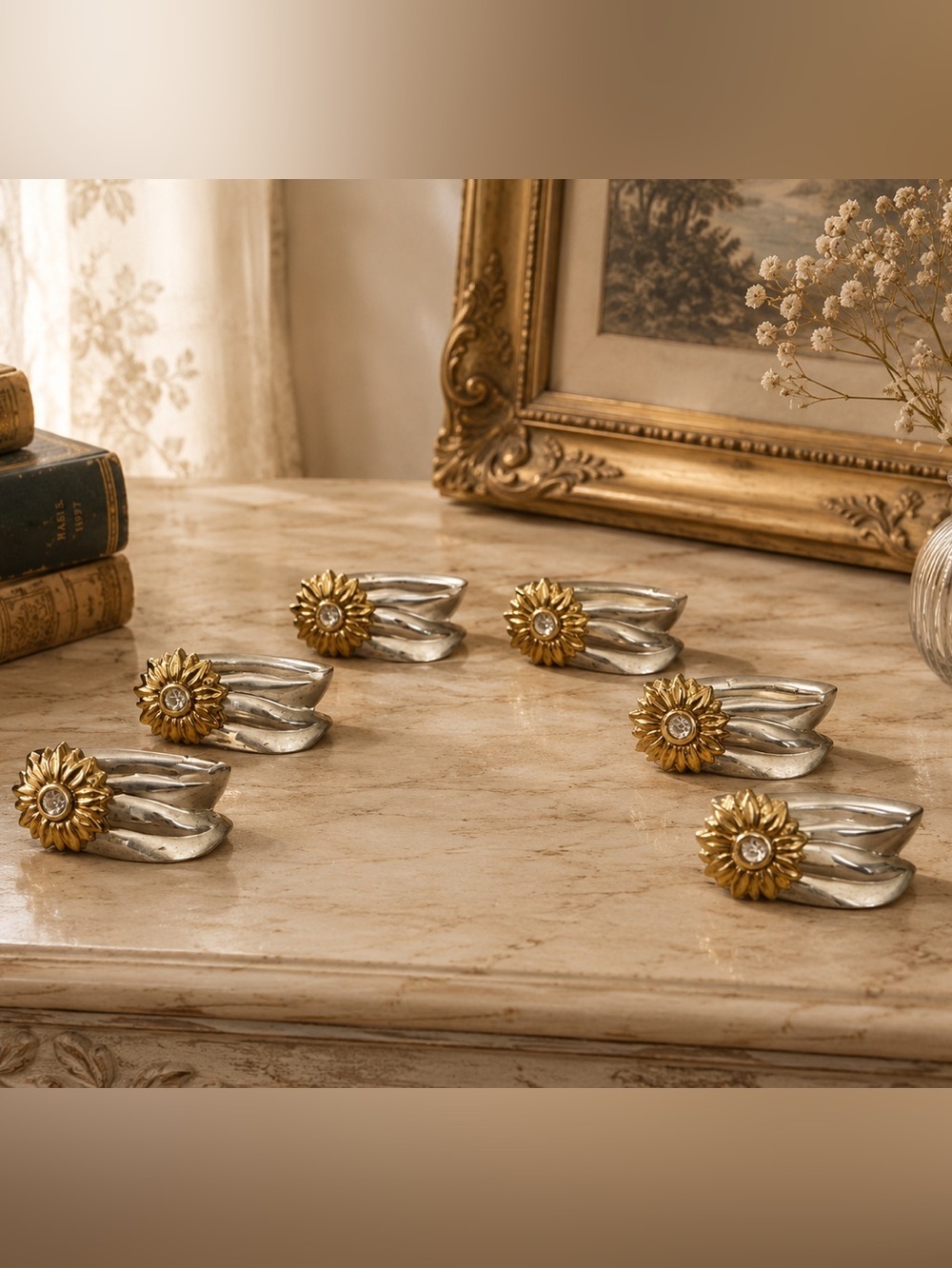 Sunflower Knife Rests Set of 6 Gold Silver Metal